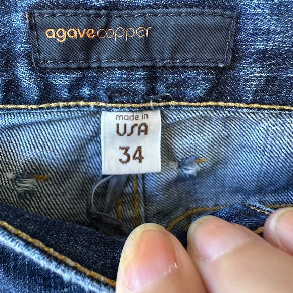 Agave Denim Copper Waterman Jeans 34x33 Made USA Relaxed Straight Distressed - Picture 7 of 9